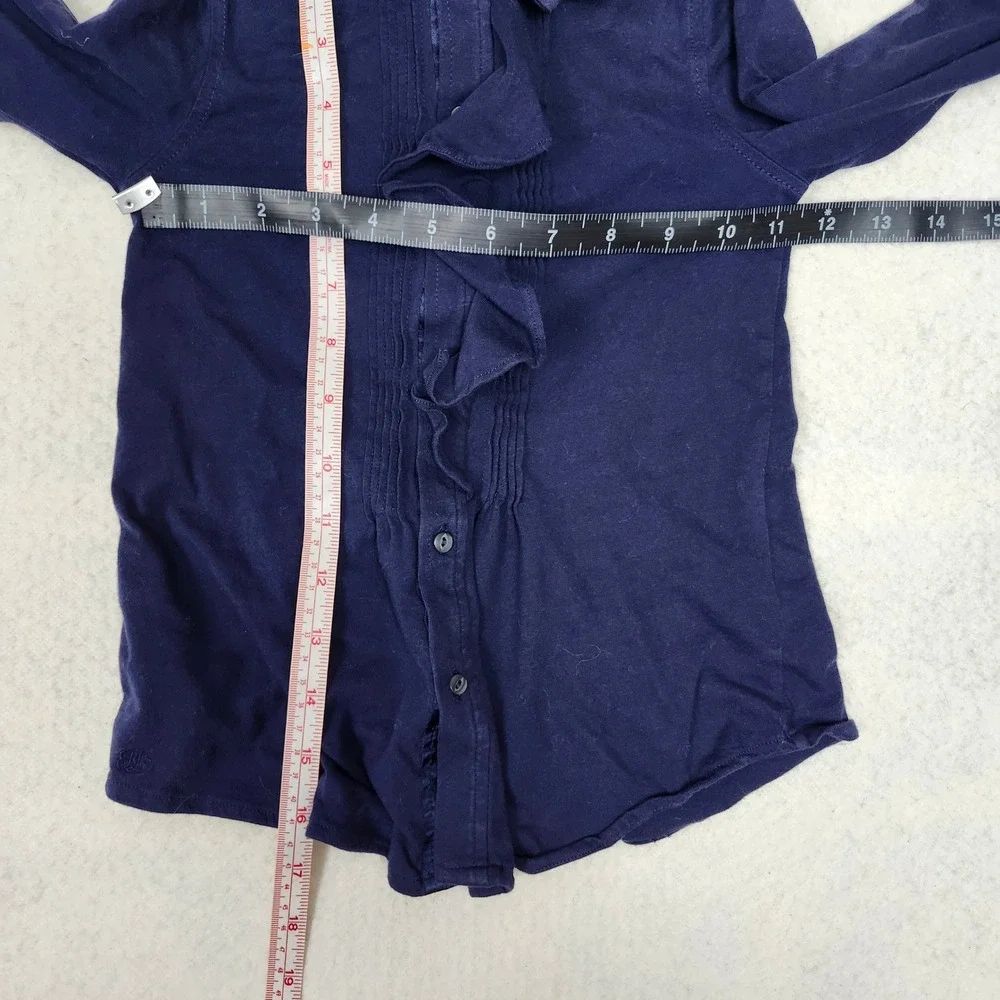 Ralph Lauren Girls Navy Ruffle Button Down Shirt Blouse Size 6 Preppy School